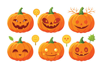 Halloween pumpkin collection, vector illustration on white background.