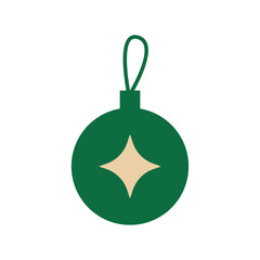 Christmas decoration, green ball with star. Isolated flat vector illustration for holiday design