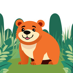 Fototapeta premium Cute Cartoon Bear Character Sitting on Nature Background PNG.