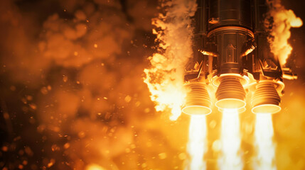 A powerful rocket engine being ignited
