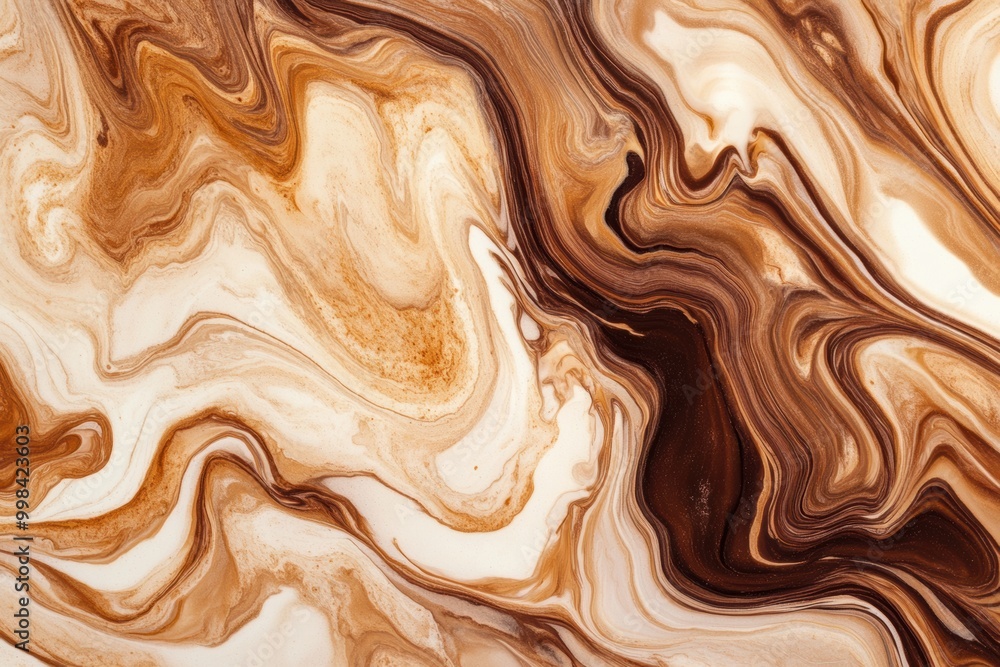 Poster coffee and cream blend together in a captivating marbled pattern, showcasing elegant swirls of warm 