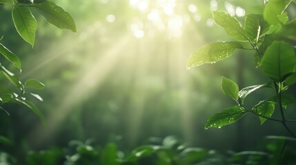 Embracing Nature: Sunlight Streamed Through Vibrant Green Leaves, Capturing Tranquility and Life