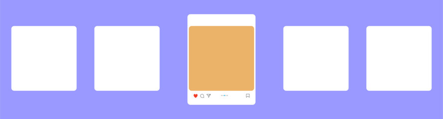 instagram post mockup vector. social media instagram carousel post template photos frame, instagram feed web post mock up. mobile app interface template on social network. instagram notification icons