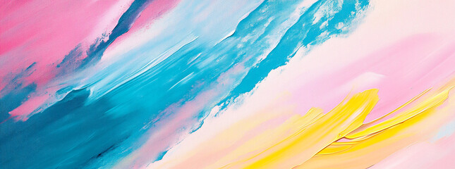 Colorful abstract background with vibrant strokes of pink, blue, and yellow, creating dynamic and energetic feel. This artwork evokes sense of creativity and movement