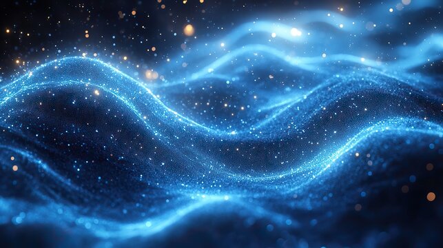 Alien technology merges nature and futuristic elements in a blue and black abstract background.