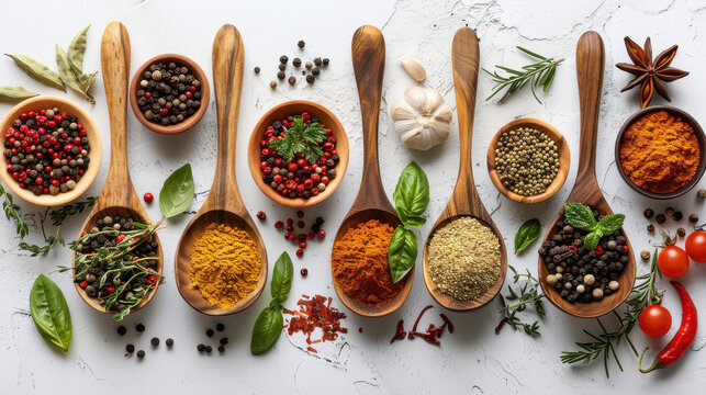 indian spices and ingredients on white background