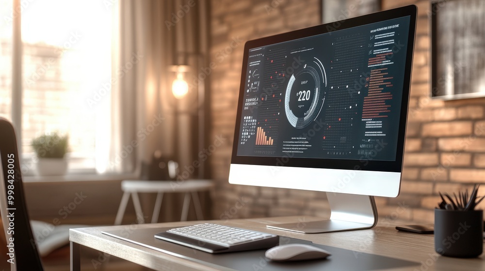Poster visualize a modern computer with a clean, minimalist design