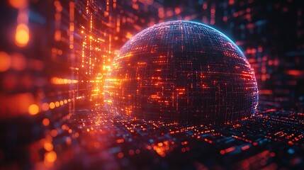 An abstract 3D rendering of a digital globe, symbolizing scientific technology and data networks.