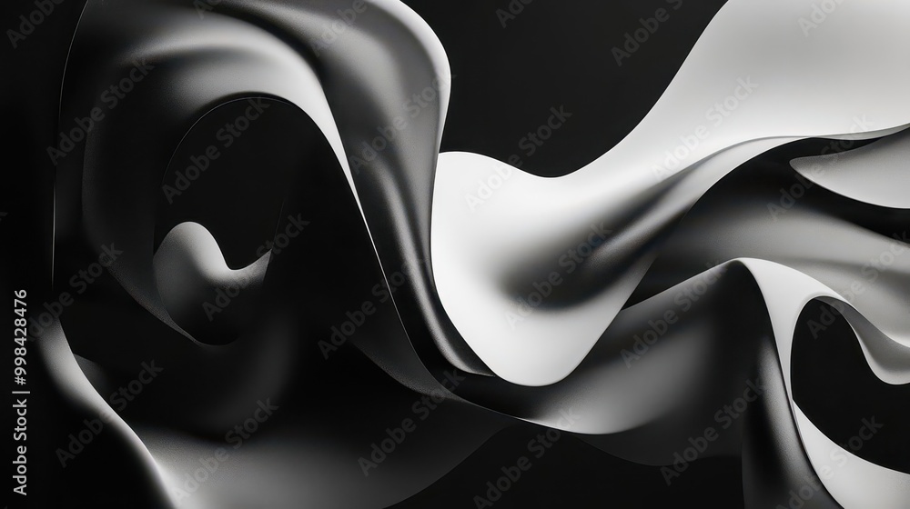 Poster minimalist grayscale artwork featuring fluid organic shapes subtle gradients creating depth and move