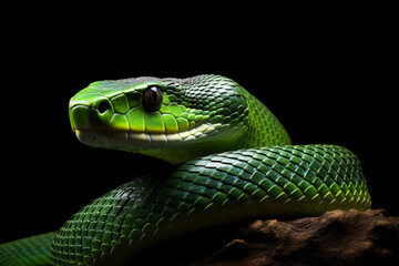 snake reptile looking on black background