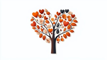 Heart-shaped Tree with Flowers and Leaves