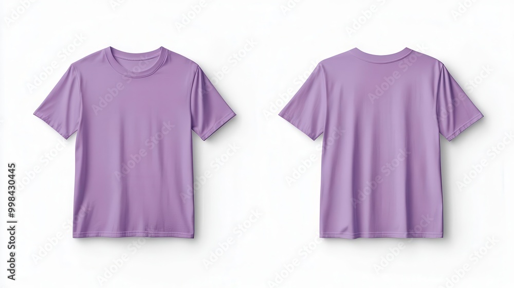 Aufkleber minimalist purple tshirt mockup front and back views clean lines subtle fabric texture floating in w