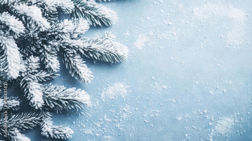 Poster minimalist winter background with snowcovered fir branches and copy space abstract seasonal composit