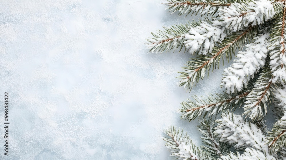 Poster minimalist winter background with snowcovered fir branches and copy space abstract seasonal composit