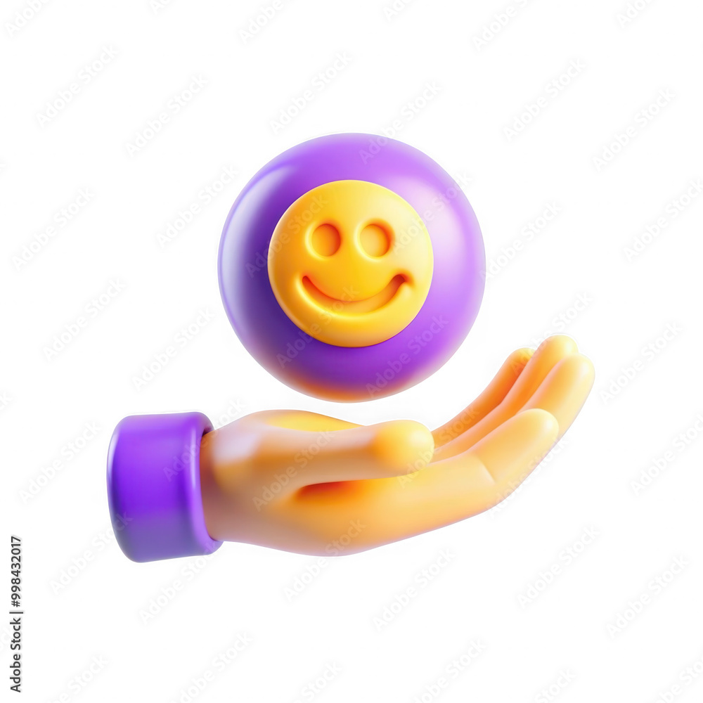 Aufkleber a 3d render of a colorful smiling ball floating above a hand. the vibrant colors and friendly expres