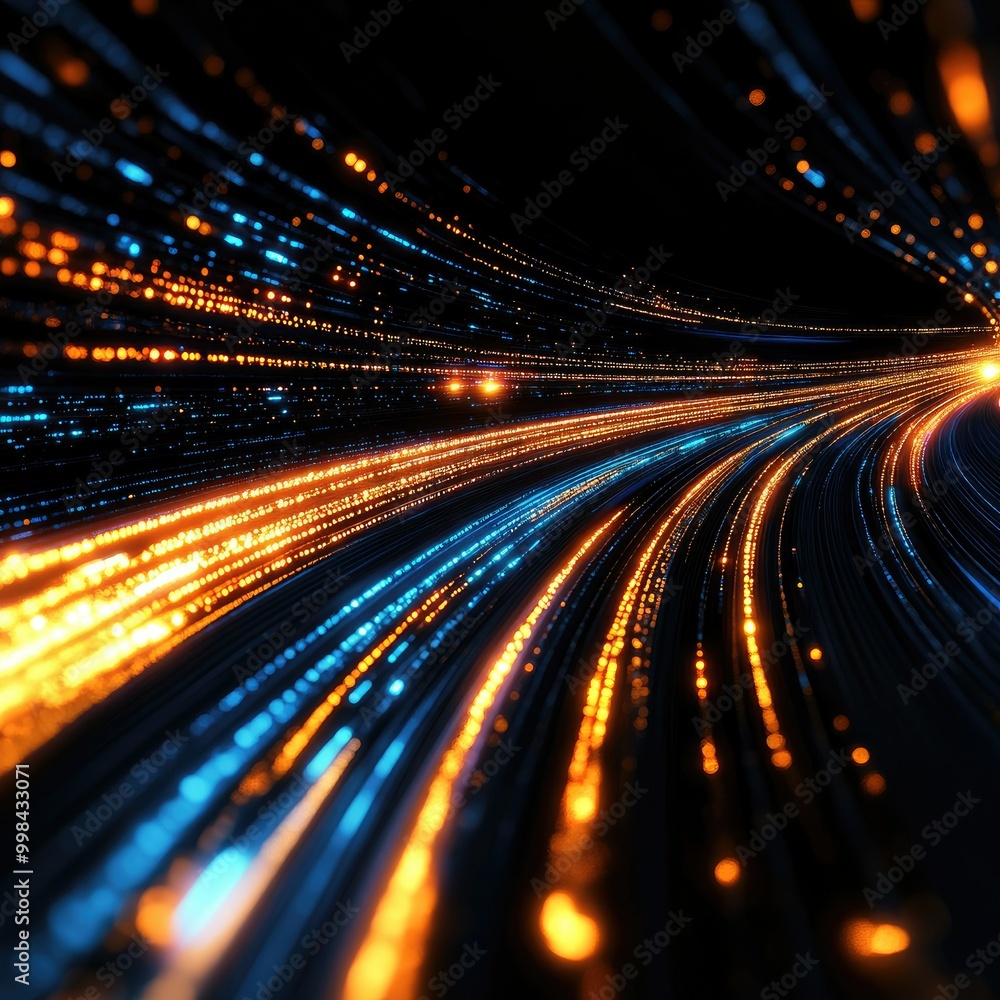 Aufkleber abstract data tunnel of glowing light streaks on a dark background, representing data transfer speed