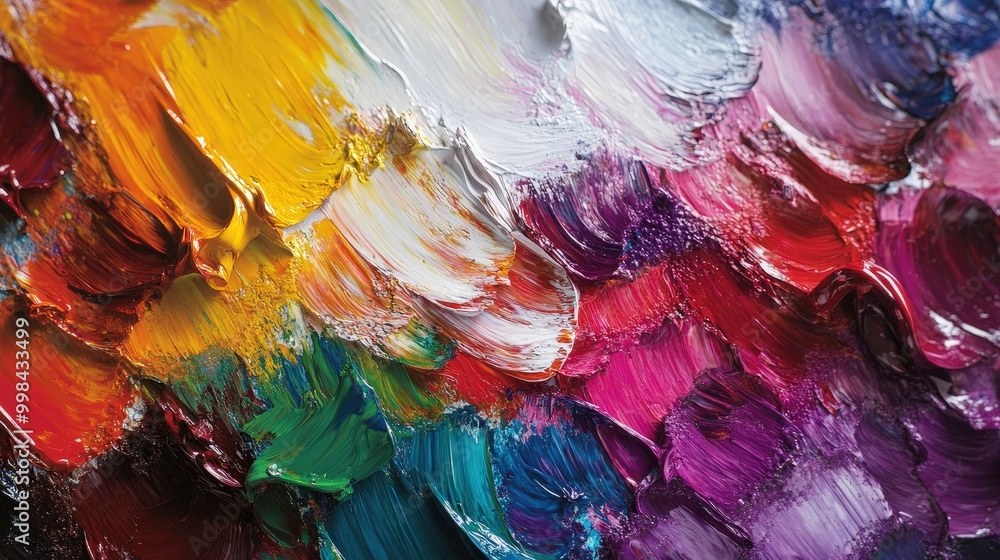 Poster visualize an palette with paint mixing on the surface.