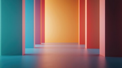 Fototapeta premium A vibrant hall showcasing colorful walls and a luminous atmosphere, ideal for artistic backgrounds and modern design projects.
