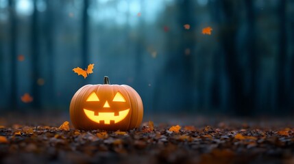 halloween pumpkin in autumn forest