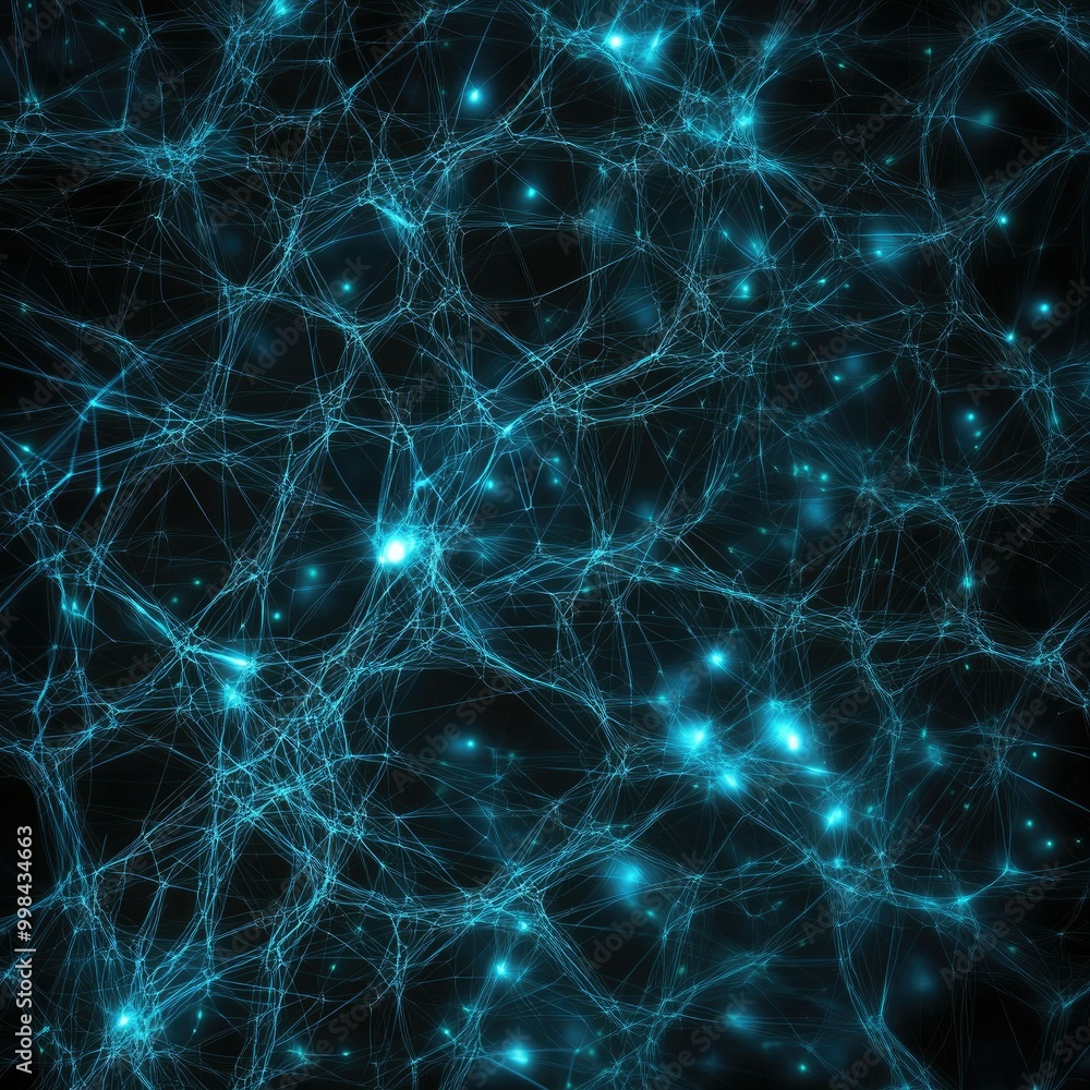Poster abstract glowing network of interwoven light lines on a dark background, symbolizing ai neural netwo