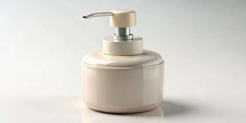 Obraz premium simple lotion pump rests on flawless white surface, showcasing its elegant design and smooth finish. This product adds touch of sophistication to any bathroom or vanity