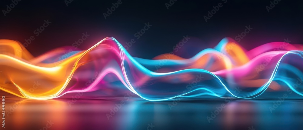 Poster vibrant waves of colorful light create a stunning visual effect, perfect for backgrounds or artistic