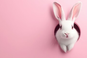 Obraz premium Easter Bunny Peek Pink Background