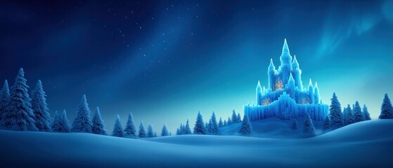 Majestic Ice Castles in Winter Forest at Sunrise