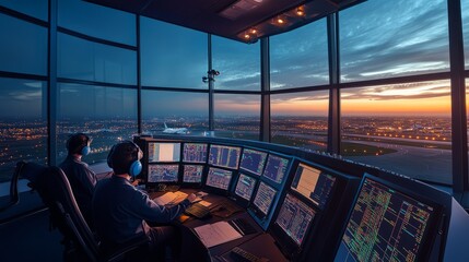 Air Traffic Control Tower at Sunset