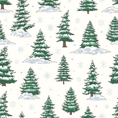 Winter landscape seamless pattern colorful