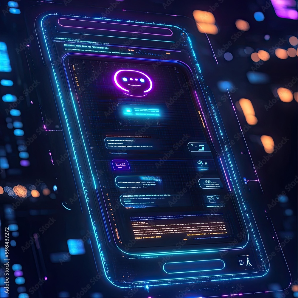Poster ai-powered chatbot interface on a glowing digital screen, symbolizing advancements in conversational