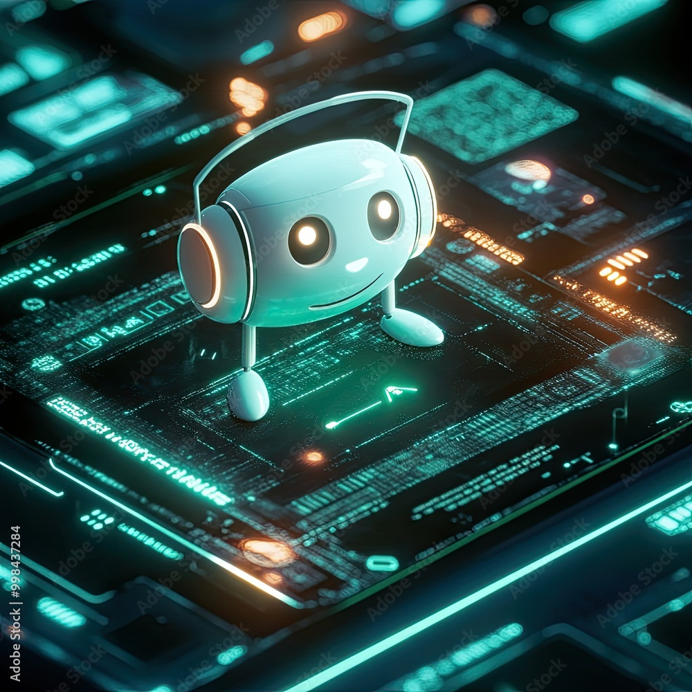 Poster ai-powered chatbot interface on a glowing digital screen, symbolizing advancements in conversational