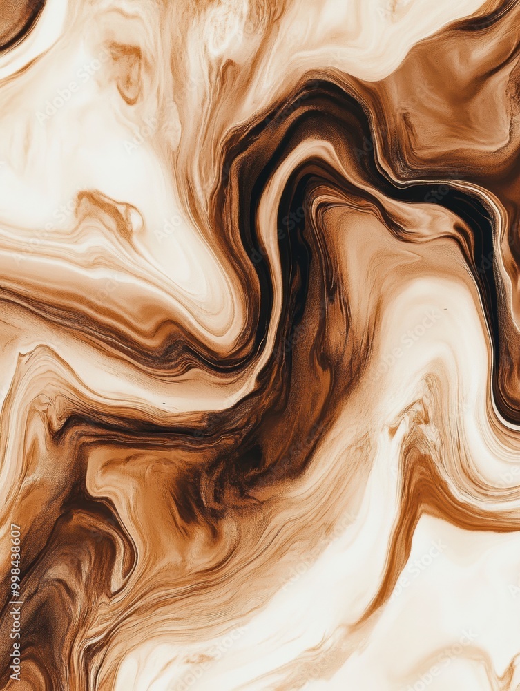 Poster Coffee and cream blend seamlessly, forming a captivating marbled pattern that evokes a sense of warmth and rich texture in each swirl. Generative AI