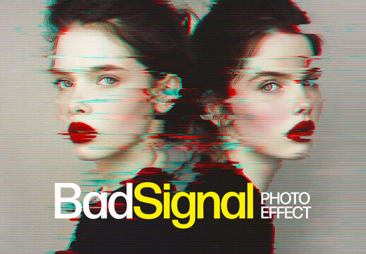 Bad Signal Glitch Photo Effect Mockup