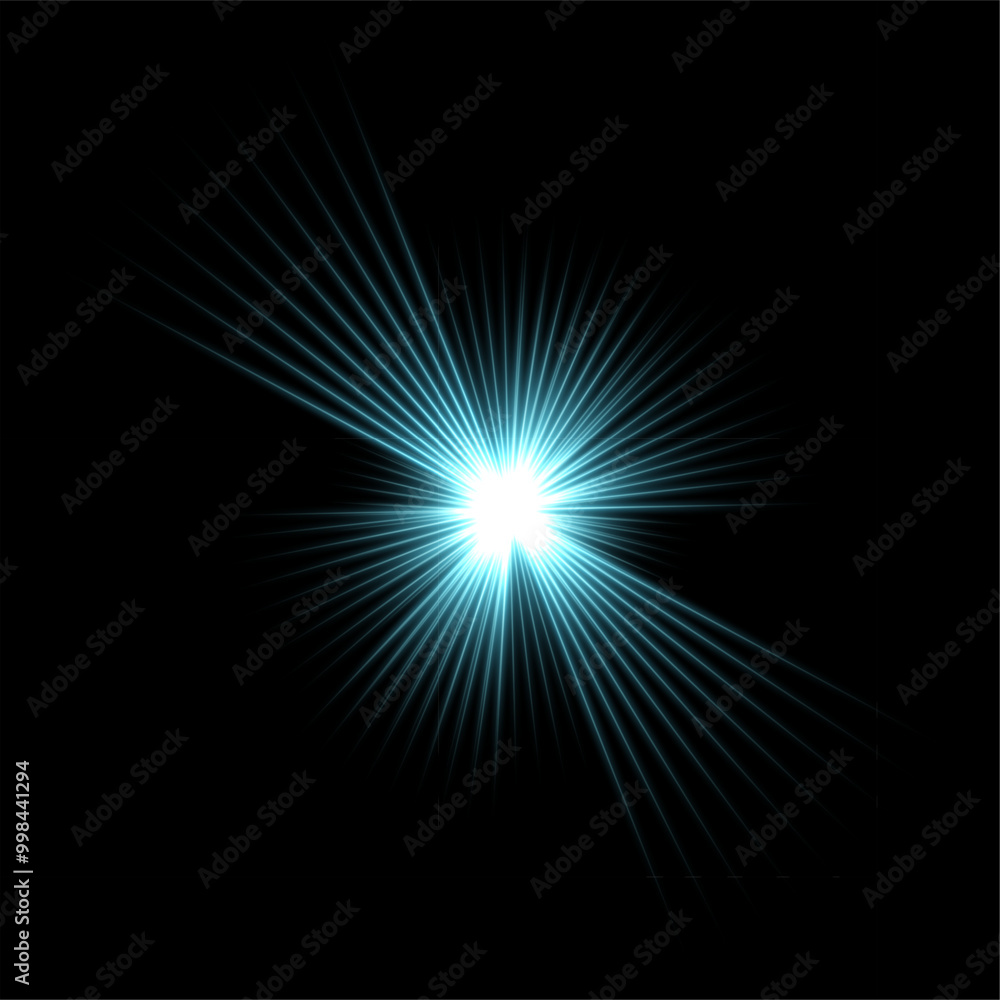 Poster light flash with sparkle, glare, glint effect isolated on black. blue colorful glow glared abstract 