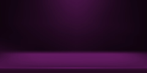 Limbo purple background. Abstract dark gradient backdrop. Color wall of studio, room, stand for product display or photo. Modern banner with empty place for advertising text. Vector illustration.