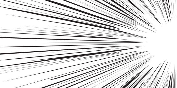 Manga background. Comic anime black lines on white. Fast speed lines movement effect frame. Superhero action. Horizontal vector illustration.
