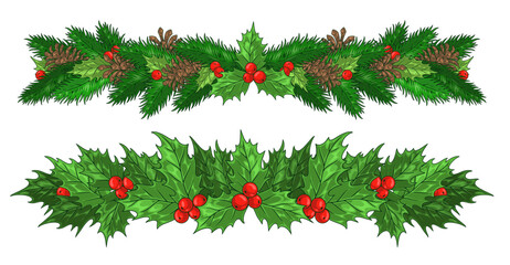 Christmas garlands colorful detailed emblem