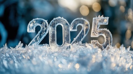 2025 year frozen in ice surrounded by winter frost