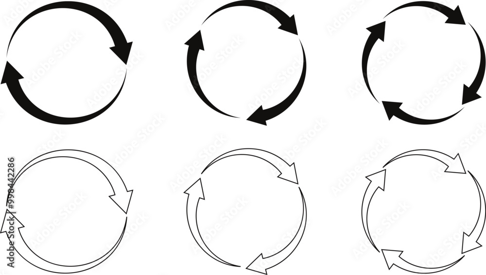 Poster set of round rotate arrow. reload arrow. outline arrow vector illustration.