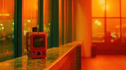 Vintage Camera on Counter in Dimly Lit Room