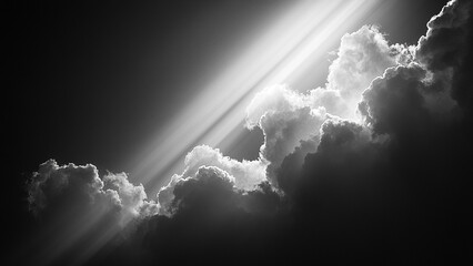 Light Through the Darkness , Rays of light break through dark, swirling cloud.