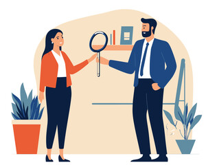 Boss Using Magnet to Retain Employees, Incentive and Welfare Program for Staff Loyalty and Talent Retention, Reducing Resignation Rate, Flat Minimalist Vector