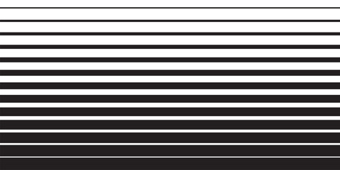 Black striped halftone gradient lines texture. Fading horizontal stripes gradation background from thin to thick. Black halftone parallel lines pattern isolated on white backdrop vector illustration. © Mariquita vector
