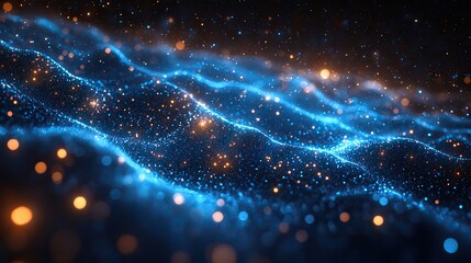 Obraz premium An abstract futuristic background with connecting dots and lines on a dark blue canvas, depicting digital technology and data visualization.