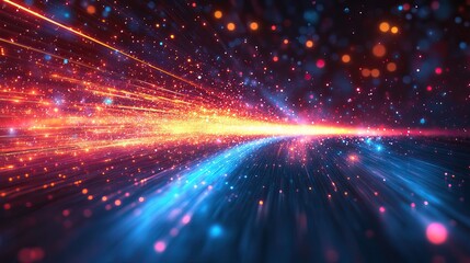Fototapeta premium An abstract red and blue background features speed effects and line bursts, illustrating dynamic technology.