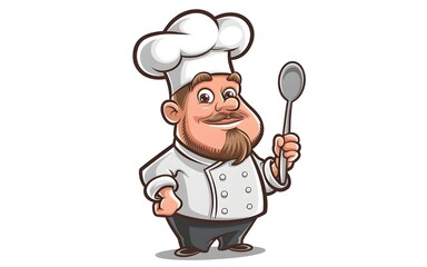 Naklejka premium Detailed Cartoon Chef with Serious Expression for Food-Themed Illustrations