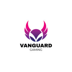 Gaming logo with silhouette of letter V with wings