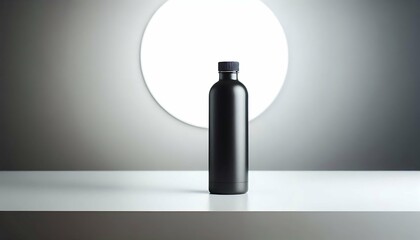 Fototapeta premium Sleek Black Bottle in Minimalist Product Photography
