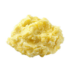 Serving of mashed potatoes sits on a white background